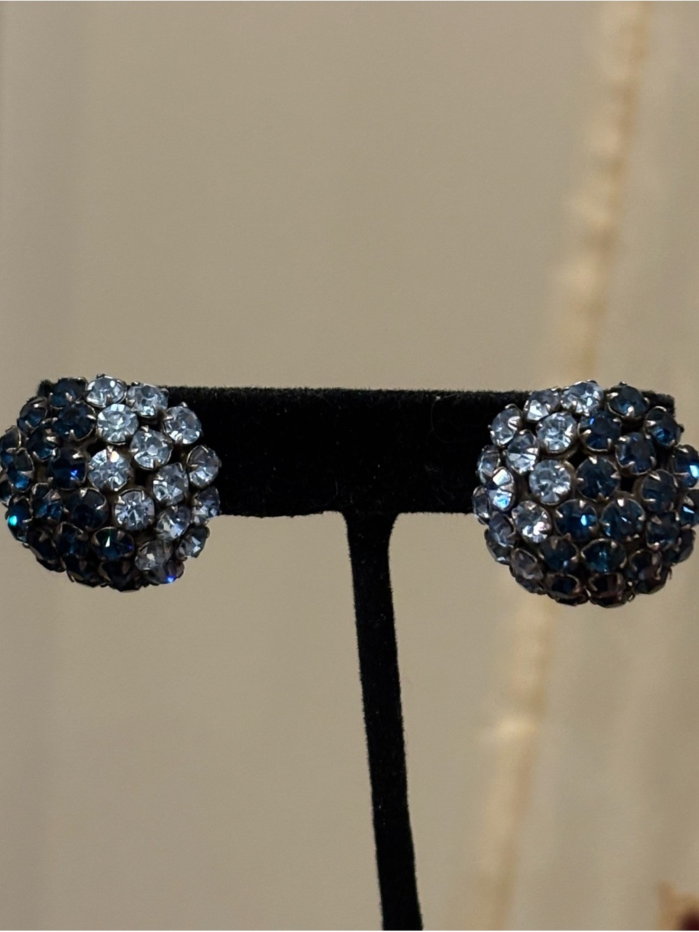 Blue Crystal Dome Clip Earrings - Picture 2 of 4